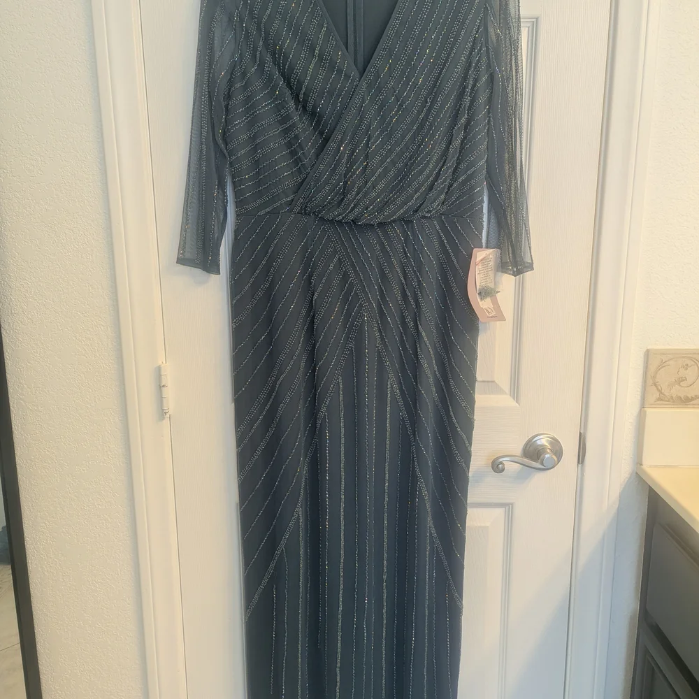 JS Collections Dusty Blue Long Sleeve Beaded Gown - Picture 3 of 8